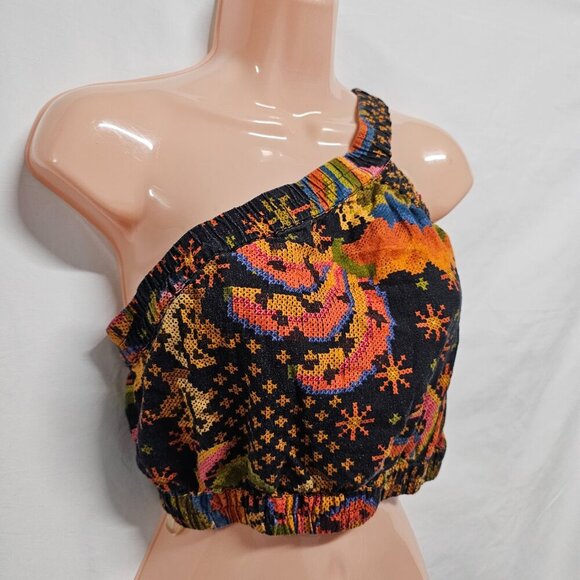 Farm Rio One Shoulder Crop Top Blouse Women Size S Linen - Picture 5 of 13